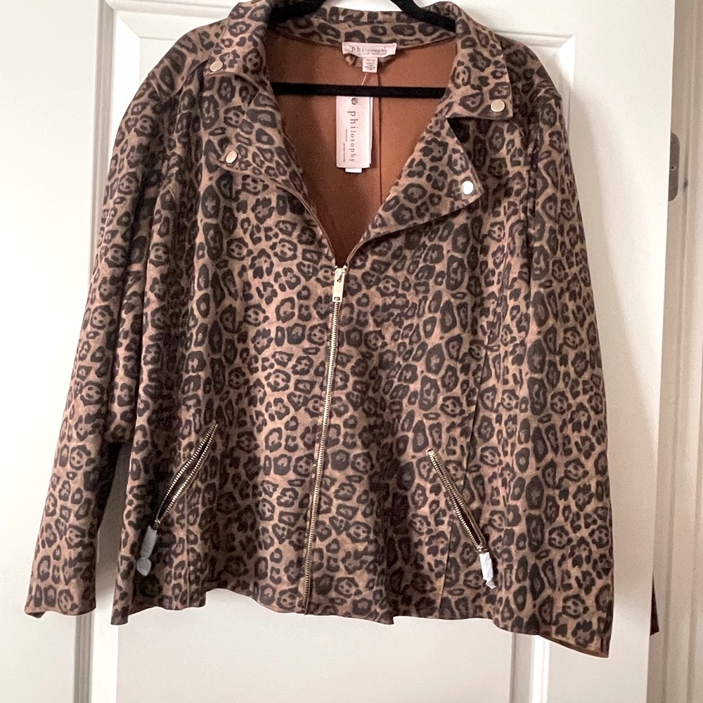 Leopard faux suede moto jacket